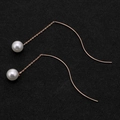 Minimalist rose gold chain drop earrings featuring elegant round white pearls - White Pearl Pendant (8343)