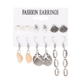 6-pair set of ocean-themed earrings featuring pearls, shells, and starfish in silver finish - Ocean Style White K (7568)