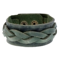 Pulsera de cuero trenzado verde oscuro para hombre con un cierre de presión metálico - Verde Retro