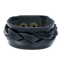 Pulsera de cuero trenzado negro para hombre con cierre de presión de latón antiguo - Negro