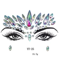 Detail shot of iridescent face jewels set in a crown pattern for masquerade makeup - YT-25