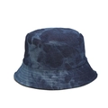 Dettaglio del cappello pescatore in denim tie-dye vintage con cuciture di rinforzo - M (56-58cm) / Blu scuro