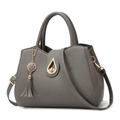 Dark grey lychee grain leather handbag with gold metal lock and tassel charm for women - Dark Gray