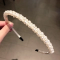 Handmade pearl headband in creamy white with knotted beads for an elegant Korean style - Multi-size Hand-woven Pearl