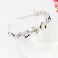 Elegant silver metal headband with white pearls and colorful rhinestones flower detail - Style 06-Silver
