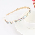 Golden thin metal headband with iridescent rhinestones and crystals on white background - Style 08-Gold