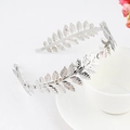 Elegant silver leaf headband with metallic Greek laurel design for women hair accessory - Leaf-Silver