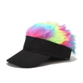 Dettaglio di parrucca arcobaleno colorata su una visiera parasole in tela nera - Adulto (56-59CM) / Nero