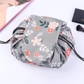 Portable drawstring makeup bag in light grey with elegant orange floral pattern - Light Grey Flower