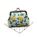 Cute lemon print coin purse featuring a stylish silver kiss-lock metal frame closure - Blue Background Lemon (Fruit No.5)