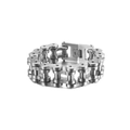 Double-row stainless steel motorcycle chain bracelet in matte brushed metallic finish - Silver Double Row Chain Classic Style (KB119258-BDFC)