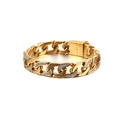 Bracelet gourmette épais en acier inoxydable doré orné de strass étincelants - Style Doré (KB120780-BD)