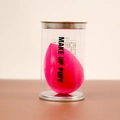 Rose red teardrop makeup sponge stored in a clear cylindrical jar with a metal lid - Waterdrop Shape (Cylinder Pack) / Rose Red