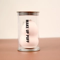 Pink gourd-shaped makeup sponge puff in transparent cylinder packaging with metal lids - Gourd Shape (Cylinder Pack) / Nude