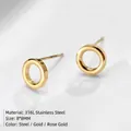 Pendientes de botón redondos de acero 316L de 8x8mm con acabado dorado pulido - Dorado