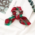 Chouchou oreilles de lapin de Noël en tissu à carreaux rouge et vert avec flocons - Vert Clair Écossais Flocon de Neige