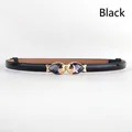 Cinturon fino de charol negro con hebilla de pez dorado y gema purpura para vestidos - Negro Pez Gema