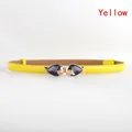 Slim bright yellow patent leather belt with golden fish-shaped gem buckle for women - Yellow Fish Gem