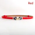 Elegante cinturón fino rojo con hebilla de pez dorada y gemas moradas para vestidos - Rojo Pez Gema