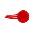 Vibrant red plush pom pom drop hair clip with matching red metal base for kids - 1 Piece / Lucky Red