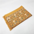 Close-up of yellow pashmina shawl with intricate floral embroidery and knotted fringes - Yellow 450g