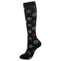 Black Christmas compression socks featuring red, green and white knitted snowflake patterns - Golden Snowflake