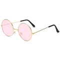 Retro-Rundsonnenbrille mit rosa Gläsern und Goldrahmen in der 45-Grad-Ansicht - Goldrahmen Rosa Gläser