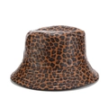 Close-up of the detailed leopard print pattern and faux leather texture on the bucket hat - M / Coffee
