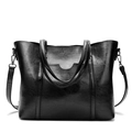 Classic black oil wax leather tote bag for women with dual handles and crossbody strap - Black