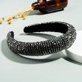 Sparkling dark gray crystal padded headband with velvet fabric finish for elegant hair styling - Gray