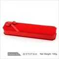 Elegant red velvet long necklace gift box with bow, dimensions 22.5x5.5x3cm - Necklace Box / Red With Red Interior