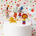 Set decorazioni torta circo con animali cartone animato tigre ed elefante sulla torta - Predefinito