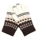 Guantes de punto táctiles de invierno con patrón jacquard nórdico en beige y marrón - Blanco Suave