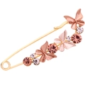 Rose gold butterfly safety pin brooch decorated with pink and clear crystals - Champagne Butterfly