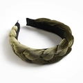 Braided velvet headband in olive green with thick twisted design and smooth lining - Army Green
