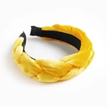 Braided yellow velvet headband featuring a stylish wide twisted design for women - Lemon Yellow