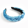 Sky blue braided velvet headband with twisted plait design and non-slip inner lining - Lake Blue