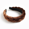 Braided velvet headband in dark bronze featuring a thick three-strand twist design - Coffee