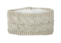 Nahaufnahme der Zopfstrick-Textur und des warmen Fleece-Futters beim Winterstirnband - Beige