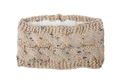 Close-up of cable knit headband with warm fleece lining and colorful speckle yarn - Pink Confetti
