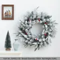 Flocked Christmas wreath with pine cones and red berries, 50cm diameter home decor - 50cm Mixed Leaves Snow Flocked Wreath Style C