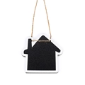 Close-up of a house-shaped mini chalkboard with a white border and rustic hanging jute rope - House Shape
