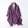 Purple knitted wool scarf with fringe tassels for women, soft thick winter shawl - Grape Purple