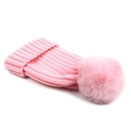 Pink ribbed knit beanie with a fluffy pom pom for women and kids on white background - Hot Pink