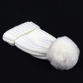 Gorro de invierno de punto blanco con gran pompón de piel para padres e hijos - Adulto / Blanco