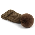 Coffee brown knitted beanie for children with a matching fluffy faux fur pom-pom topper - Light Coffee