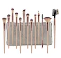 Macro shot of 12-piece makeup brush set with rose gold ferrules and silver glitter pouch - 13Pcs With Bag / Champagne Gold