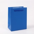 Detail view of blue paper gift bag with matching woven rope handles and metal eyelets - Royal Blue