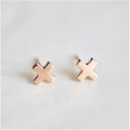 Rose gold cross-shaped stud earrings in brushed titanium steel with a metallic finish - X Shape / Rose Gold