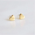 Minimalist heart-shaped gold stud earrings with a polished finish on white background - Heart / Gold